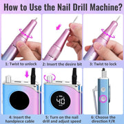 40000RPM ELECTRIC NAIL DRILL MANICURE MACHINE FOR CUTTING UV POLISH GEL 2023NEW RECHARGEABLE PORTABLE ELECTRIC NAIL FILE TOOLS - Lacatang Shop