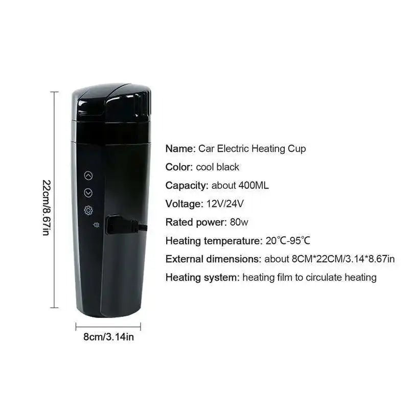 400ml Portable Car Heating Cup 12V 24V Electric Heat Water Cup LCD Display Kettle Coffee Tea Milk 304 Stainless Steel - Lacatang Shop