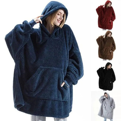 Hoodie Sweatshirt with Big Pocket Tops Sweater Comfortable Loose Double-Sided Fleece Thicker Wearable Blanket - Lacatang Shop