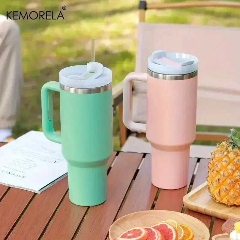 40oz 304 Stainless Steel Insulated Car Cup Cold Hot Water Bottle Thermal Coffee Mugs Vacuum Flask With Handle Straw For Sport - Lacatang Shop