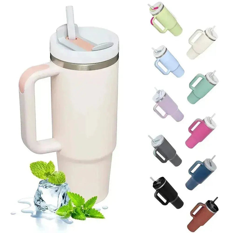 40oz 304 Straw For Sport Stainless Steel Insulated Water Bottle Thermal Coffee Car Cup Cold Hot Mugs Vacuum Flask With Handle - Lacatang Shop