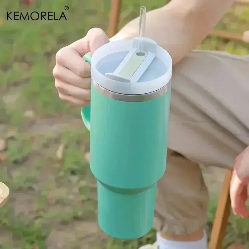 40oz 304 Straw For Sport Stainless Steel Insulated Water Bottle Thermal Coffee Car Cup Cold Hot Mugs Vacuum Flask With Handle - Lacatang Shop