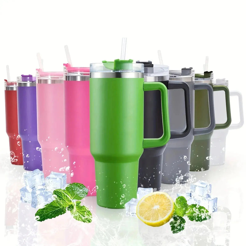 40oz Stainless Steel Insulated Water Bottle With Handle Drinking Cups Keeps Cold Tumbler With Lid Straw Mug for Summer Outdoor - Lacatang Shop