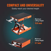 VEVOR Motorcycle Lift, 1100 LBS Motorcycle Scissor Lift Jack with Wide Deck & Safety Pin, 3.7-13.8 Center Hoist Crank Stand, Steel Scissor Jack for Street Bikes, Cruiser Bikes, Touring Motorcycles