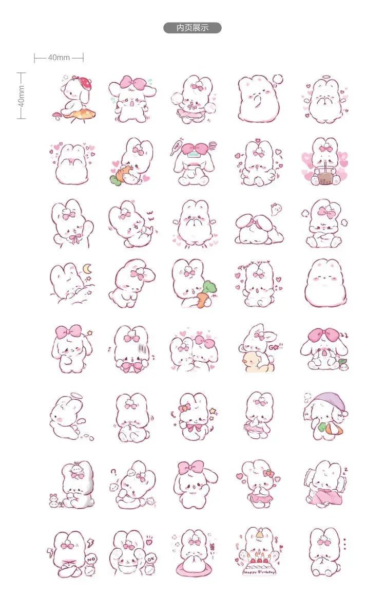 45 Pcs Cute Rabbit Kawaii Stickers for Daily Decoration and Scrapbooking in Korean Diary - Lacatang Shop