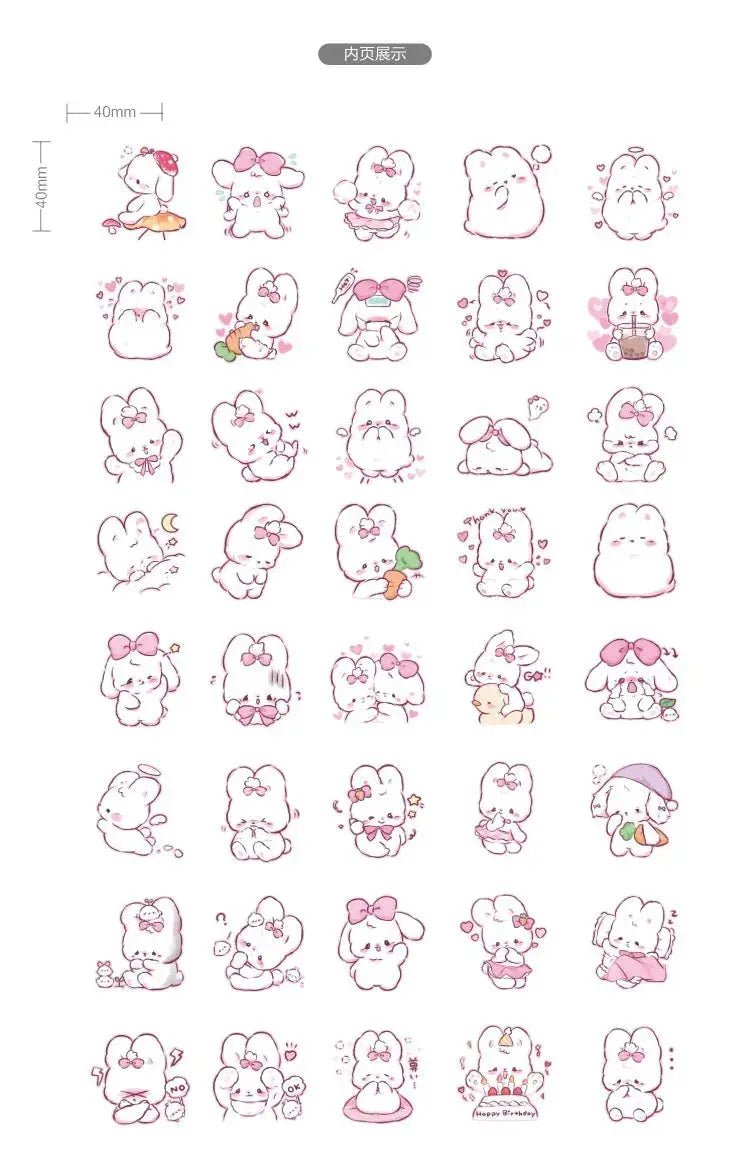 45 - Piece Cute Rabbit Kawaii Sticker Set for Planners and Scrapbooking - Adorable Daily Decorations - Lacatang Shop