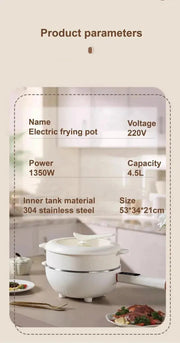 4.5L Smart Electric Wok Multi - function Electric Pot Reservation Steamer Non - stick Fry Pan Large Capacity Electric Hot Pot 220V - Lacatang Shop