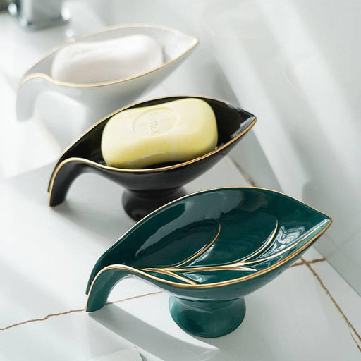 Ceramics Leaf Shape Soap Box Bathroom Soap Holder Dish Storage Plate Tray Bathroom Shower Supplies Bathroom Rack - Lacatang Shop