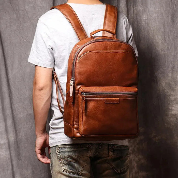 Genuine Leather Men Backpack 14 Inch Laptop Backpack Travel School Backpack Male Fashion Backpack Brown Cowhide Backpack Genuine Leather Men's 14 Laptop Travel School Backpack - Brown  AliExpress Lacatang Shop 