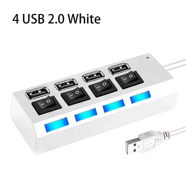 USB 2.0 Hub 4/7 Port Splitter Power Adapter With ON/OFF Switch Multiple Expander HUB For PC Laptop MacBook Desktop Accessories