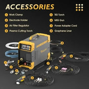 5 - in - 1 Welder 200A MIG/TIG/CUT/Stick Dual Voltage Aluminum Welding Machine LCD Display Plasma Cutter Compatible Spool Gun - Lacatang Shop