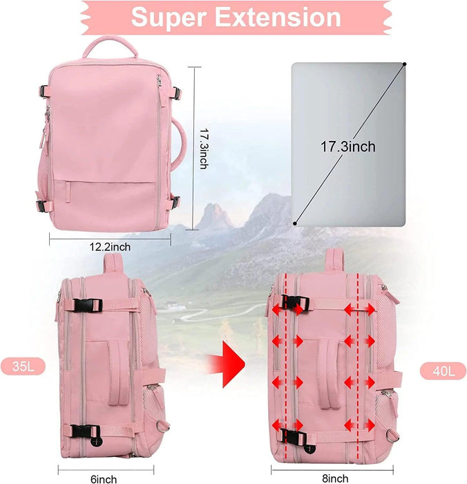 Extra Large Travel Backpack for Women as Person Item Flight Approved, 40L Carry on Backpack, 17 Inch Laptop Backpack, Waterproof Backpack, Hiking Backpack, Casual Bag Backpack(Pink) - Lacatang Shop