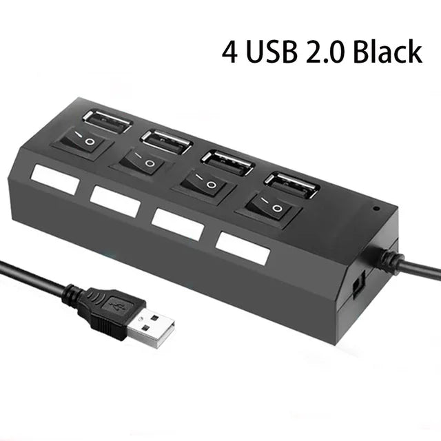 USB 2.0 Hub 4/7 Port Splitter Power Adapter With ON/OFF Switch Multiple Expander HUB For PC Laptop MacBook Desktop Accessories