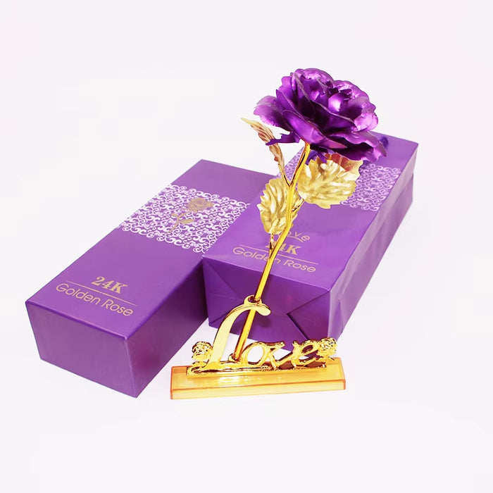 Artificial Flowers 24K Gold Rose with Box New Year Valentine\X27S Day Gift/Present Foil Flowers Home Decor Fake Roses