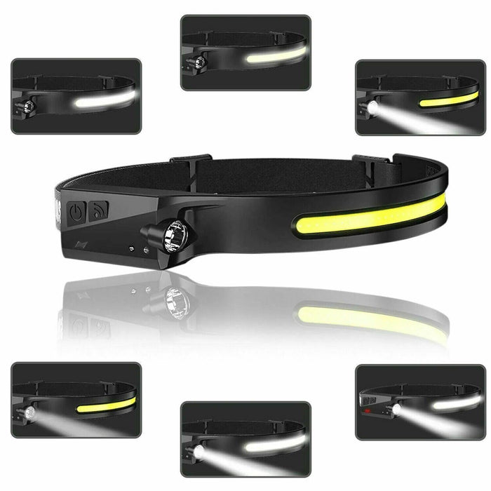 COB LED Headlamp USB Rechargeable Headlight Torch Work Light Bar Head Band Lamp - Lacatang Shop