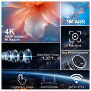 Magcubic Auto Focus Smart Projector Android11 4K 580ANSI Full Wifi6 BT5.0 Allwinner H713 Voice Control Home Cinema Theater HY350