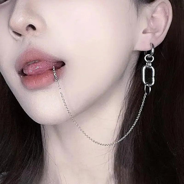 Cool Style Fake Piercing Lip Clip Earring Punk Chain Linked Earrings Hinged Lip Ring For Women Men Fashion Jewelry Accessories - Lacatang Shop