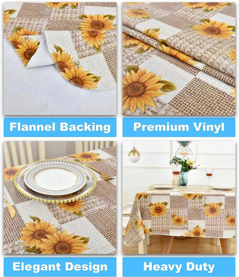 Indoor Outdoor Patio Premium Vinyl Rectangular Tablecloth, Flannel Backing, Spill Proof Wipeable Cover for Dining Table, Sunflowers Pattern, for Tables up to 60 X 84 Inch 

Spill-Proof Sunflowers Tablecloth for 60 x 84 Inch Tables - Ideal for Indoor/Outdoor Dining  AliExpress Lacatang Shop 