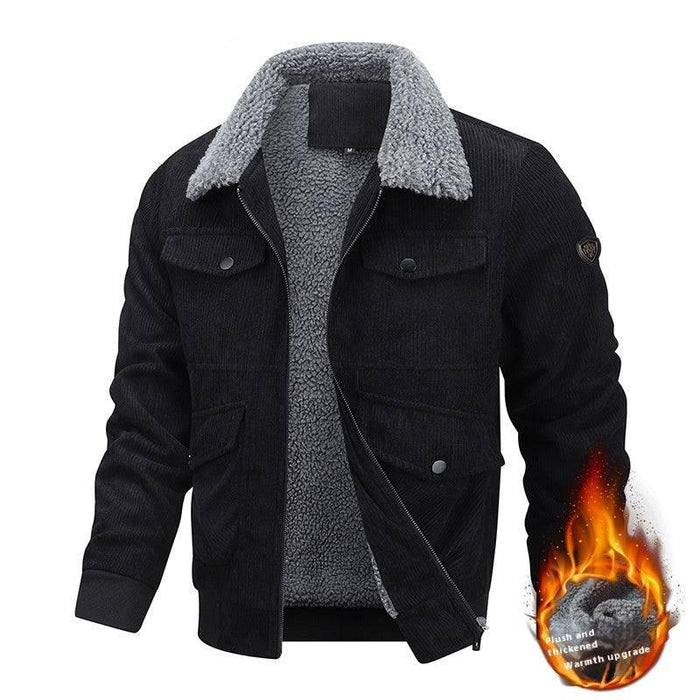 Winter Lapel Fleece Jacket With Pockets Warm Thicken Cotton Coat Men's Clothing - Lacatang Shop