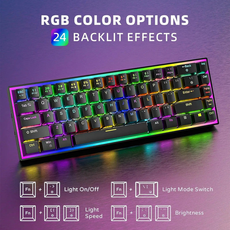 68 Keys Hot Swappable Transparent Gaming Keyboard RGB Backlit Outemu Gateron Cherry Axis Red Switch Wireless Mechanical Keyboard - Lacatang Shop