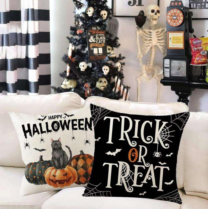 4Pcs Halloween Pumpkin Pillow Covers,18X18 Inches Trick or Treat Farmhouse Decor Boo Halloween Decorative 31 October Throw Pillow Cover - Lacatang Shop