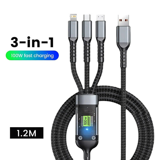 Transparent Luminous 3-In-1 Super Fast Charging Cable, 3 in 1 Charging Cable, Universal with Type-C Micro for Iphone15 14 13 - Lacatang Shop