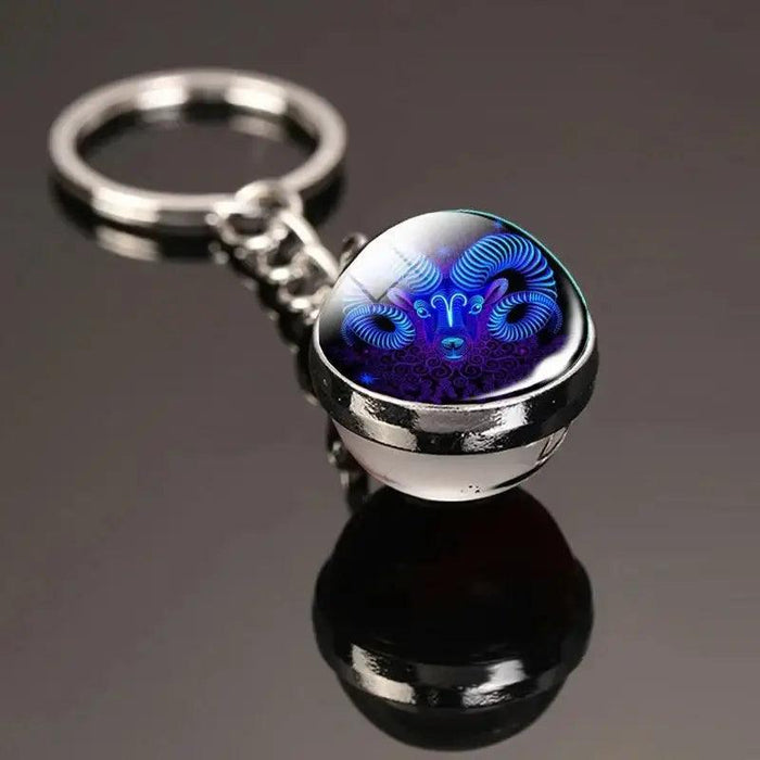 Creative 12 Constellation Key Ring Time Stone Double-Sided Glass Ball Metal Keychain Pendant Key Chain Accessories Fashion Gift - Lacatang Shop