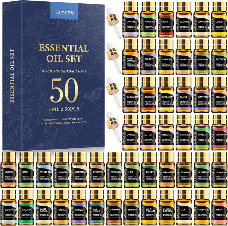 50 Pcs Essential Oils Set - Aromatherapy Gift Set for Diffuser, Candle & Soap Making
