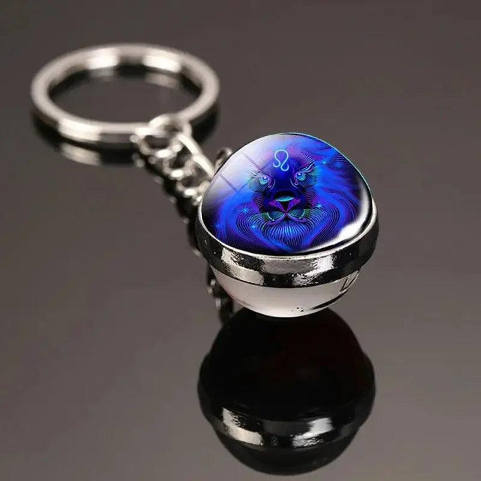 Creative 12 Constellation Key Ring Time Stone Double-Sided Glass Ball Metal Keychain Pendant Key Chain Accessories Fashion Gift - Lacatang Shop