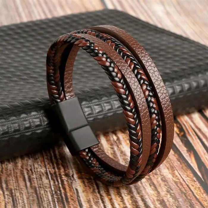 Classic Men's Leather Bracelet New Style Hand-woven Multi-layer Combination Accessory Fashion Man Jewelry Wholesale Dropshipping - Lacatang Shop