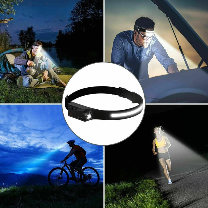 COB LED Headlamp USB Rechargeable Headlight Torch Work Light Bar Head Band Lamp - Lacatang Shop