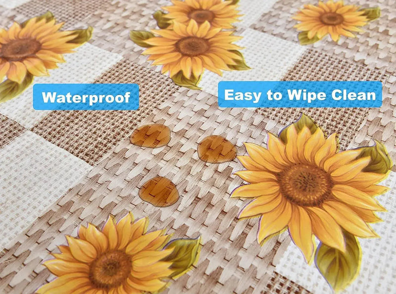 Indoor Outdoor Patio Premium Vinyl Rectangular Tablecloth, Flannel Backing, Spill Proof Wipeable Cover for Dining Table, Sunflowers Pattern, for Tables up to 60 X 84 Inch 

Spill-Proof Sunflowers Tablecloth for 60 x 84 Inch Tables - Ideal for Indoor/Outdoor Dining  AliExpress Lacatang Shop 