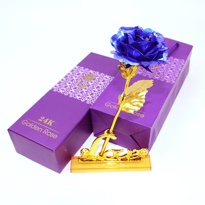 Artificial Flowers 24K Gold Rose with Box New Year Valentine\X27S Day Gift/Present Foil Flowers Home Decor Fake Roses