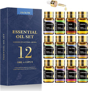 Natural Essential Oil Set - 12 Essential Oils Gift Set for Diffuser, Massage, Fragrance Oil Scent for DIY Candle and Soap Making (12 * 5ML)