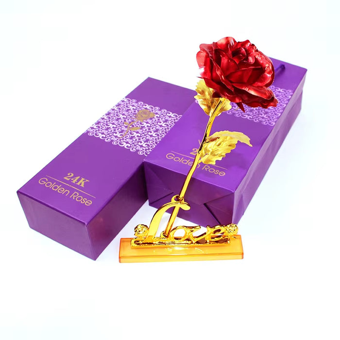 Artificial Flowers 24K Gold Rose with Box New Year Valentine\X27S Day Gift/Present Foil Flowers Home Decor Fake Roses