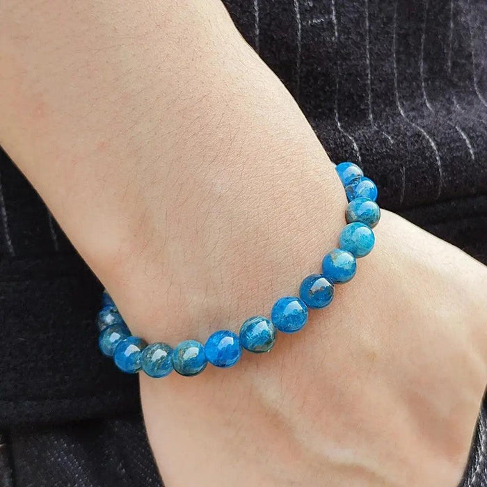 Apatite Beaded Bracelets Handmade Reiki Healing Meditation Fashion Couple Jewelry Elastic Rope Polish Natural Mineral Bangles - Lacatang Shop