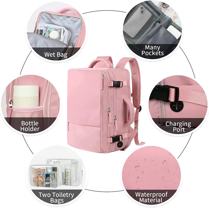 Extra Large Travel Backpack for Women as Person Item Flight Approved, 40L Carry on Backpack, 17 Inch Laptop Backpack, Waterproof Backpack, Hiking Backpack, Casual Bag Backpack(Pink) - Lacatang Shop