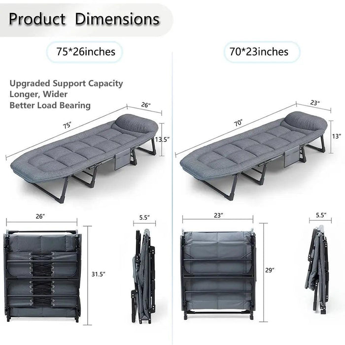 Sleeping Cots for Adults 6 Positions, Portable & Foldable Bed with Mattress and Pillow, Heavy Duty Sturdy Frame for Camp, Home - Lacatang Shop