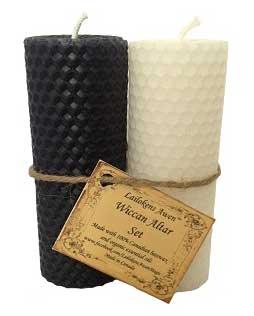 4 1/4" Wiccan Altar set black & white Lailokens Awen candle - Lacatang Shop