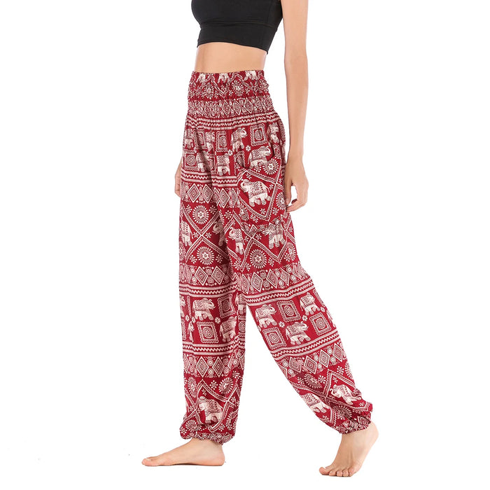 Women Red Elephant Design Loose Fit Harem Pants Hippie Workout Party Beach Pants Casual Trousers Dropshipping