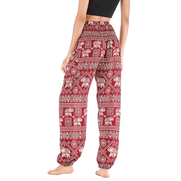 Women Red Elephant Design Loose Fit Harem Pants Hippie Workout Party Beach Pants Casual Trousers Dropshipping