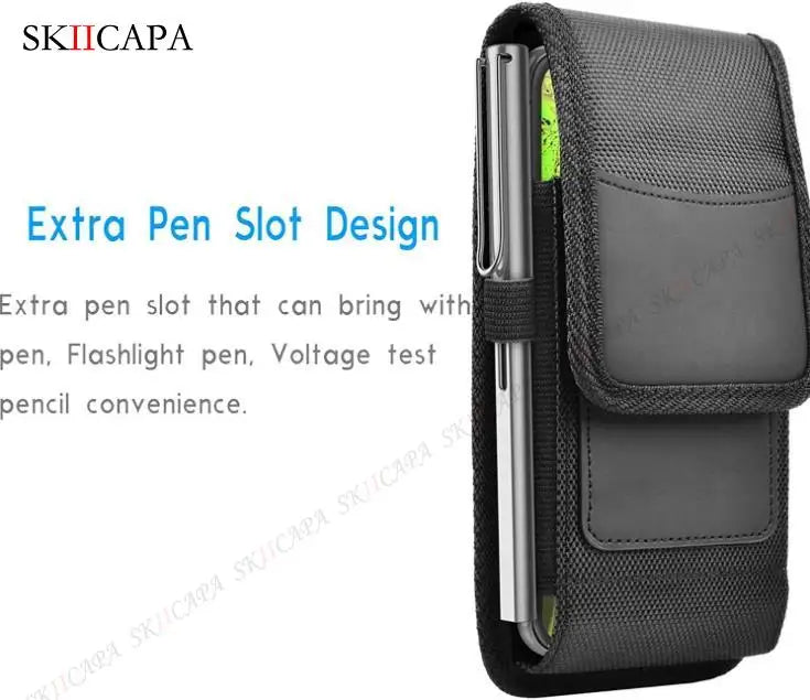 Leather Oxford Cloth Phone Pouch with Belt Clip for Samsung S24 Ultra Plus and Galaxy A Series