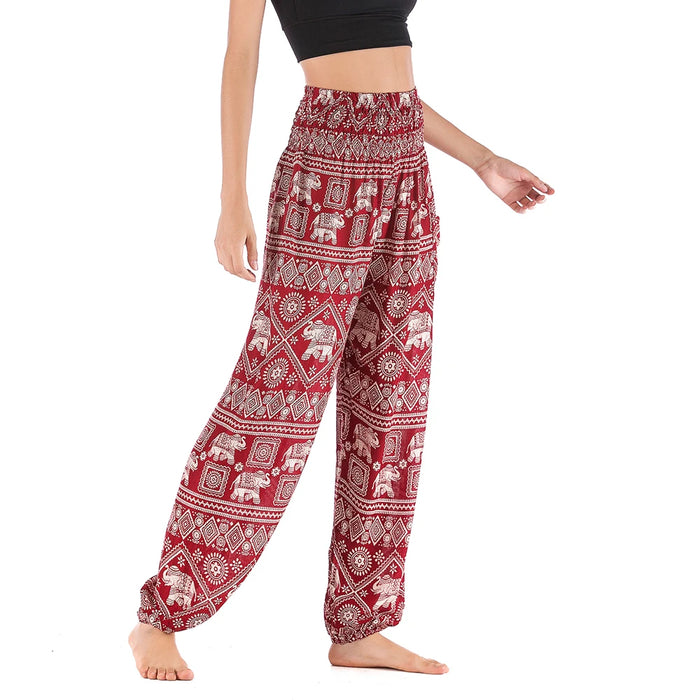 Women Red Elephant Design Loose Fit Harem Pants Hippie Workout Party Beach Pants Casual Trousers Dropshipping