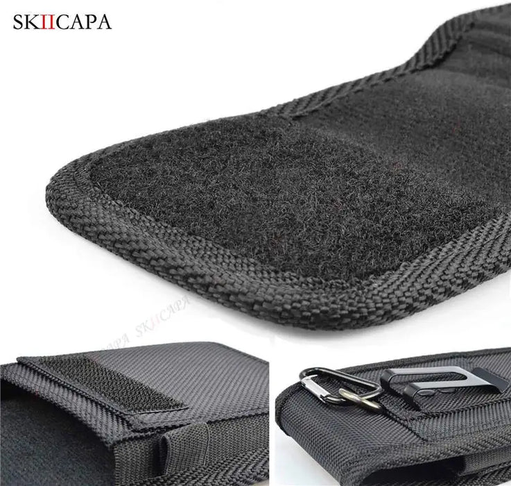 Leather Oxford Cloth Phone Pouch with Belt Clip for Samsung S24 Ultra Plus and Galaxy A Series