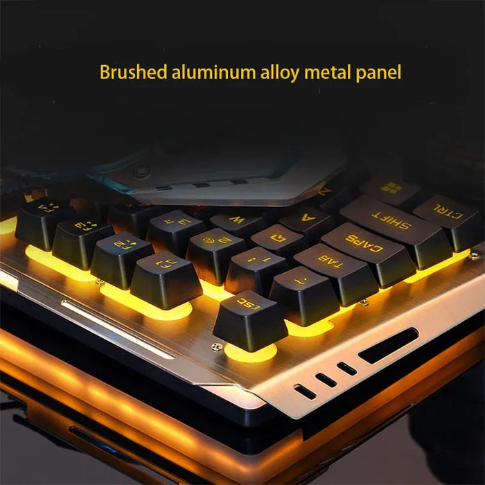 Wired Gaming Keyboard and Mouse Combo with Orange Yellow LED Backlit, Dirt-Proof,Waterproof,Ergonomic Design,Mechanical For Game