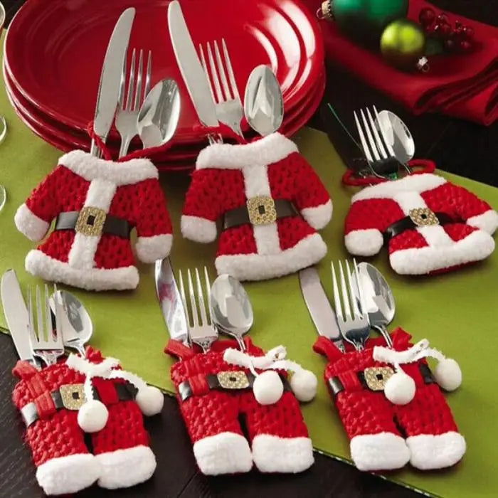 6-Piece Santa Suit Cutlery Holder Set for Christmas Table Decor – Gift Bags for New Year Celebrations