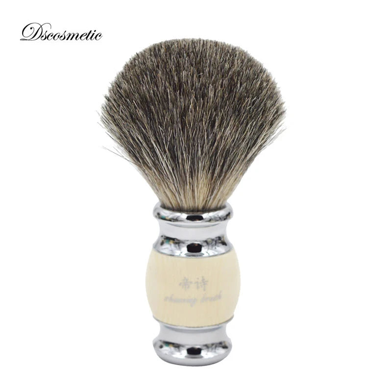 Vintage Hand-Crafted Pure Badger Hair Shaving Brush with Resin Handle and Metal Base for Men's Grooming Kit