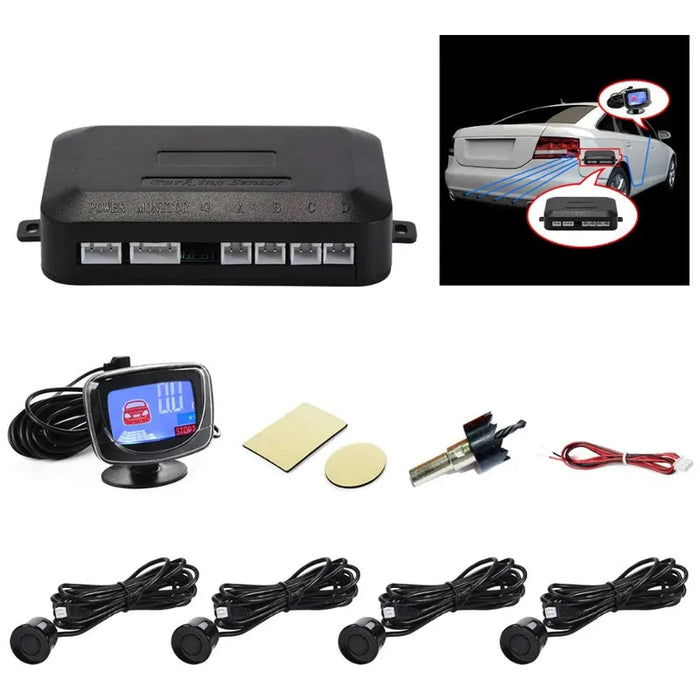 Vehicle Parking Sensor LCD Display with Switch Car Reverse Radar Parking Distance Rear 4 Sensors Backup Alarm System Buzzer