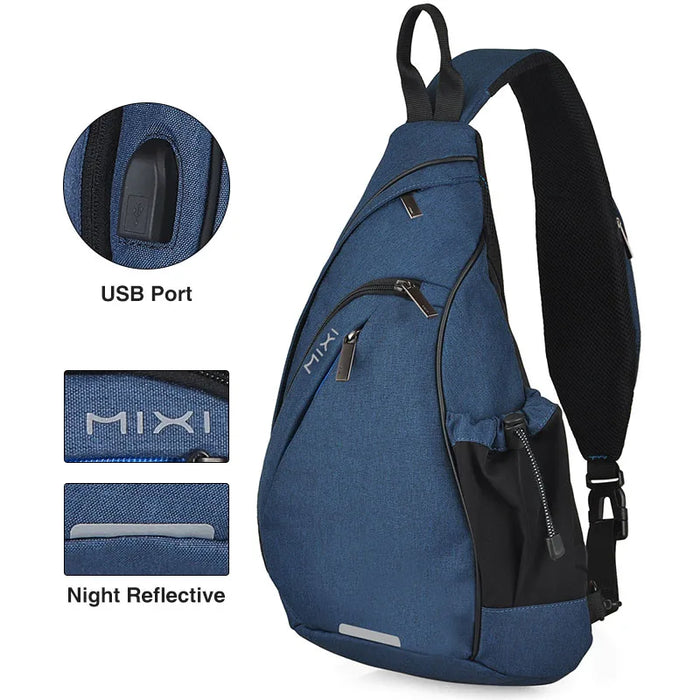 Mixi Men One Shoulder Backpack Women Sling Bag Crossbody USB Boys Cycling Sports Travel Versatile Fashion Bag Student School Mixi Men One Shoulder Backpack Women Sling Bag Crossbody USB Boys   Lacatang Shop Lacatang Shop 