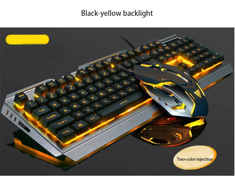 Wired Gaming Keyboard and Mouse Combo with Orange Yellow LED Backlit, Dirt-Proof,Waterproof,Ergonomic Design,Mechanical For Game